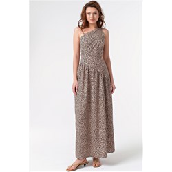 Платье летнее макси с открытой спиной из вискозы с принтом на бежевом