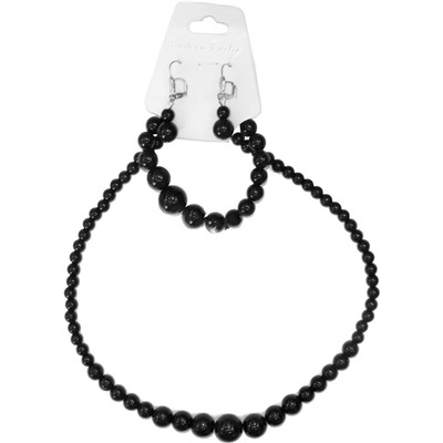Набор 3 в 1 SEW543-2 Бусы, браслет, серьги ИЗ ЧЁРНОГО АГАТА, 1 шт.