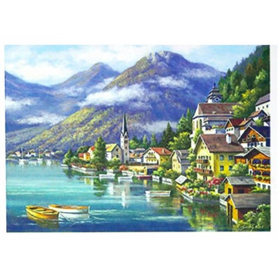 Алмазная мозаика на подрамнике 20*30см Город у озера  (матов.) 19цветов AL10950