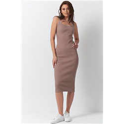 Платье-лапша летнее трикотажное из хлопка бежевое