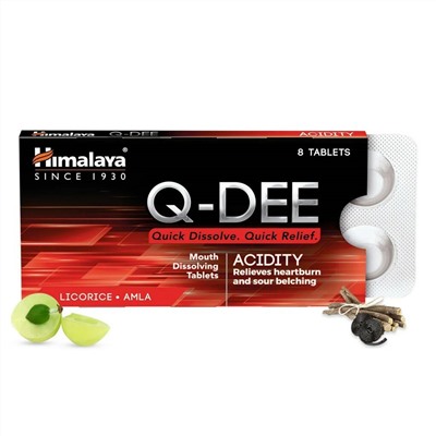 Q-DEE ACIDITY, Himalaya (Таблетки для рассасывания от КИСЛОТНОСТИ, Хималая), блистер 8 таб.