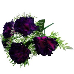 Букет Гвоздика с зеленью искусственная 5гол. 35см розовая с фиолет.краем YV-150 (вып.по 5шт)
