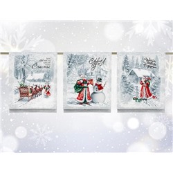 К-т полотенец "Ретро Новый год" 50*60 см. - 3 шт. рогожка хлопок 100%