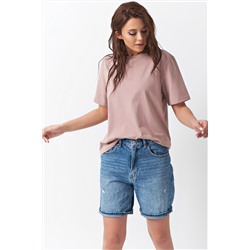 Футболка базовая трикотажная оверсайз из хлопка пыльно-бежевая