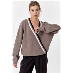 Пуловер вязаный оверсайз со спущенным плечом из хлопка капучино