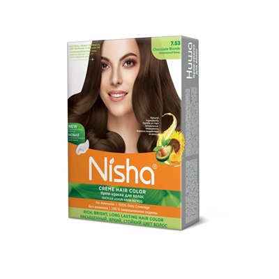 CHOCOLATE BLONDE 7.53 Nisha Creme Hair Color (ШОКОЛАДНЫЙ БЛОНД 7.53 крем-краска для волос, Ниша), 20 г + 20 мл + 6 мл.