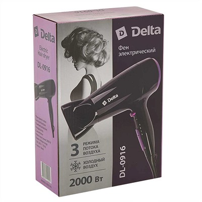 Фен электрический 2000 Вт DELTA DL-0916 черный