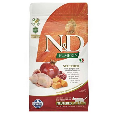 Фармина N&D Cat Pumpkin перепел, тыква, гранат для кастрированных, 0,3кг 2044-15АГ