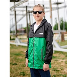 Ветровка-спорт на флисе для мальчика черный-зеленый