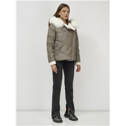 Куртка зимняя женская косуха с мехом и овчиной коричневого цвета 389_1K