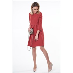 Платье повседневное свободное со сборкой терракотовое