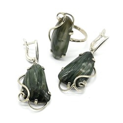 Кольцо и серьги кошачий глаз, размер-18,5