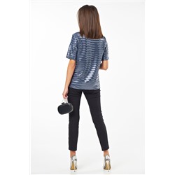 Блузка трикотажная с пайетками серебристо-синяя