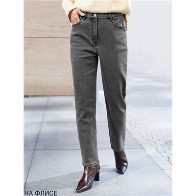 Джинсы mom-fit из эластичного денима на флисе