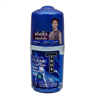 TROS Deo Roll On CLEAR ULTRA DRY, Neo Factory (Роликовый дезодорант для Мужчин, УЛЬТРА СУХОСТЬ, Активная защита от пота и запаха до 48 часов), СТЕКЛО, 25 мл.