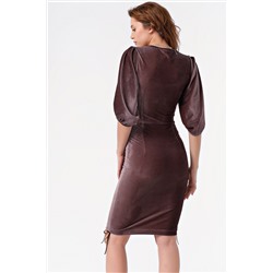 Платье вечернее бархатное короткое со сборкой по бокам капучино