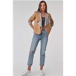 Жакет двусторонний короткий из замши бежево-серый