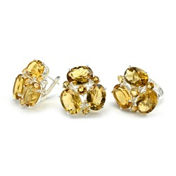 Серьги и Кольцо С925 с цитрином, размер 18, 27,9г