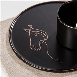 Чайная пара керамическая с ложкой «Силуэт», 2 предмета: кружка 260 мл, тарелка d=19,6 см, рисунок МИКС