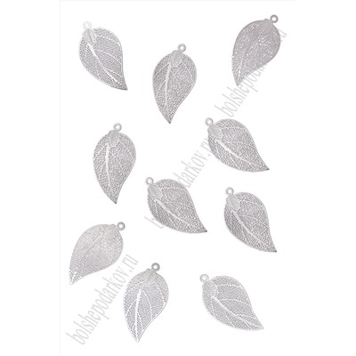 Подвеска металл "Листик" 2*3,7 см (10 шт) SF-7708, серебро  №4