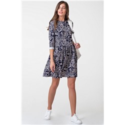 Платье трикотажное мини с пышной юбкой с принтом