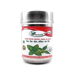 Face Pack NEEM, BASIL & MINT, SLS & Paraben Free, Karmeshu (Антибактериальная маска для лица НИМ, БАЗИЛИК И МЯТА, БЕЗ Сульфатов и Парабенов, Кармешу), 60 г.