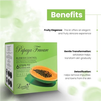 PAPAYA FRUCARE Blemish Control Facial Kit, Luster (ПАПАЙЯ ФРУКЕА набор для ухода за лицом против пятен, Ластер), 1 уп. (40 мл.)