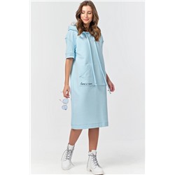Платье-худи с коротким рукавом из футера небесное