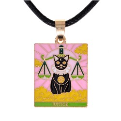 Кулон Tarot ЧЕРНАЯ КОШКА СПРАВЕДЛИВОСТЬ - Justice, на шнуре (металл, размер 2,4*2 см.), 1 шт.