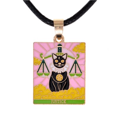 Кулон Tarot ЧЕРНАЯ КОШКА СПРАВЕДЛИВОСТЬ - Justice, на шнуре (металл, размер 2,4*2 см.), 1 шт.