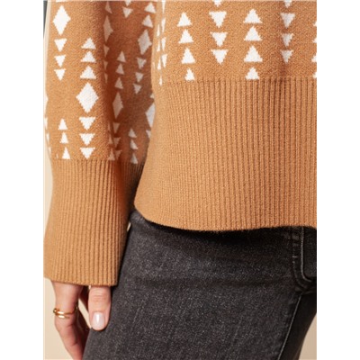 Свитер с боковыми разрезами жаккардовой вязки с кашемиром