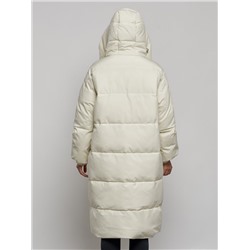 Пальто утепленное молодежное зимнее женское бежевого цвета 52391B