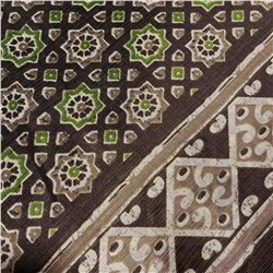 Сари STOBERY SILK с печатным графическим принтом ВОСЬМИУГОЛЬНИКИ, цвет КОРИЧНЕВЫЙ (Size: Onesize, с отрезом для блузы), 1 шт.