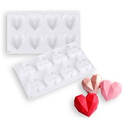Силиконовая форма «Сердечки с гранями 8 в 1»