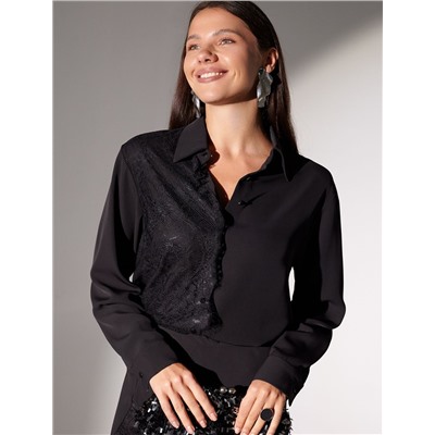 Блузка вечерняя из креп шифона с кружевом