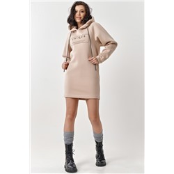 Платье из футера с начесом бежевое