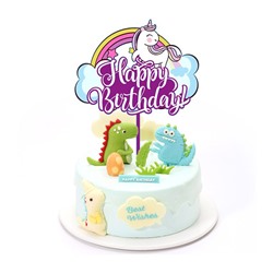 Топпер цветной «Happy Birthday» единорог на облаках