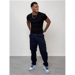 Джинсы карго мужские с накладными карманами темно-синего цвета 2418TS