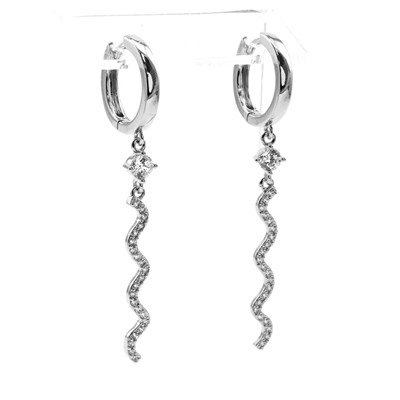 Серьги "Змейка" с фианитами 15*53мм, цв.серебристый, 4,5г
