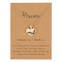BJK208-12 Кулон СЕРДЦЕ "Созвездие" PISCES - РЫБЫ, с цепочкой (размер кулона 18*20 мм.), 1 шт.