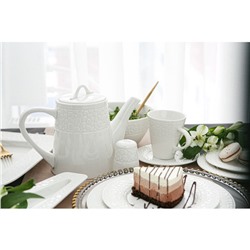 Чайная пара фарфоровая Magistro Rodos, 2 предмета: чашка 220 мл, блюдце d=15 см, цвет белый