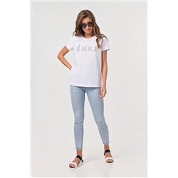 Футболка трикотажная прямая с надписями белая