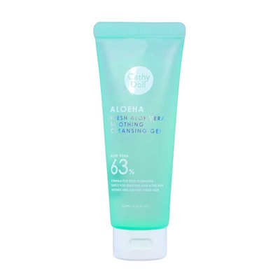 ALOEHA 63% Aloe Vera, Fresh Aloe Vera Soothing Cleansing Gel, Cathy Doll (Успокаивающий очищающий гель для умывания АЛОЭ (Алое) ВЕРА, Кэти Долл), 120 мл. - СРОК ГОДНОСТИ ДО 9 АВГУСТА 2024 ГОДА