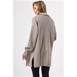 Кардиган объемный с фактурным воротником меланж серо-бежевый