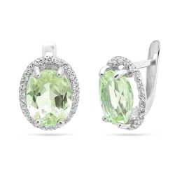 Серьги из серебра празиолит кварц, СПН02308