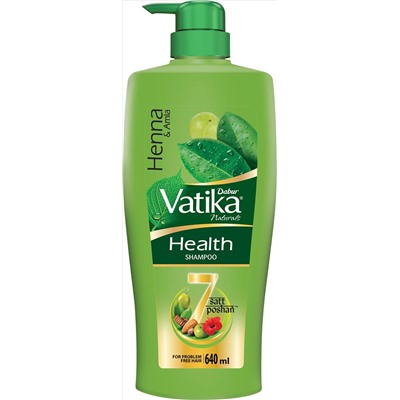 Vatika Health Shampoo HENNA & AMLA, Dabur (Ватика шампунь для оздоровления волос ХНА И АМЛА, Дабур), с дозатором, 640 мл.