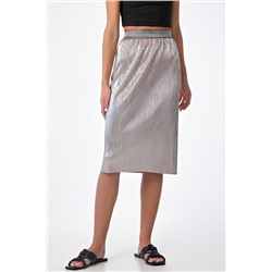 Юбка трикотажная блестящая миди на резинке серебристая