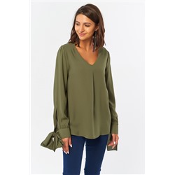 Блузка офисная свободная без воротника хаки