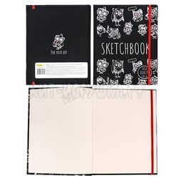 Скетчбук 64 л. А5 100г/м2 тв. обложка, на резинке Soft Touch Black&White Совы Миленд 64-9330, 64-9330