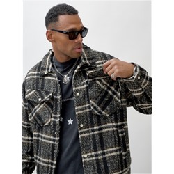 Куртка рубашка шерстяная в клетку мужская демисезонная черного цвета 58596Ch